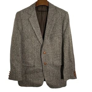 OAKMONT Vintage Brown Tweed Herringbone Wool Sport Coat Suit Jacket Blazer‎ 42L